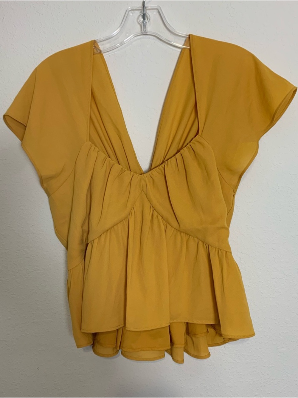 Express Mustard Yellow V-Neck‎ Flutter Sleeve Peplum Top Small NWT Y2K Festival